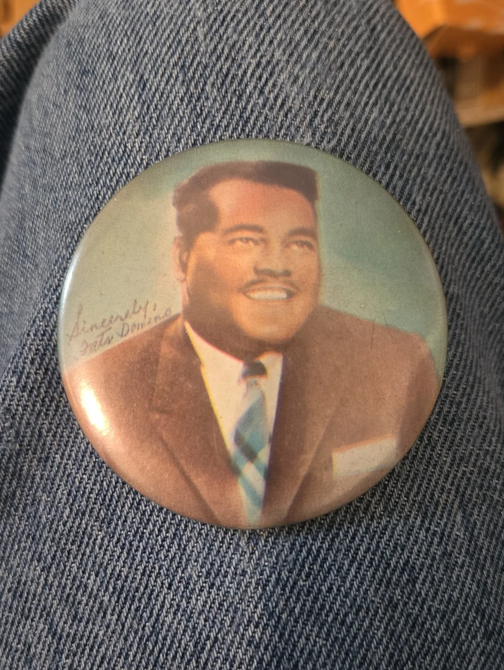 Vintage 1950s Fats Domino Pin Back Button Rock N Roll Legend